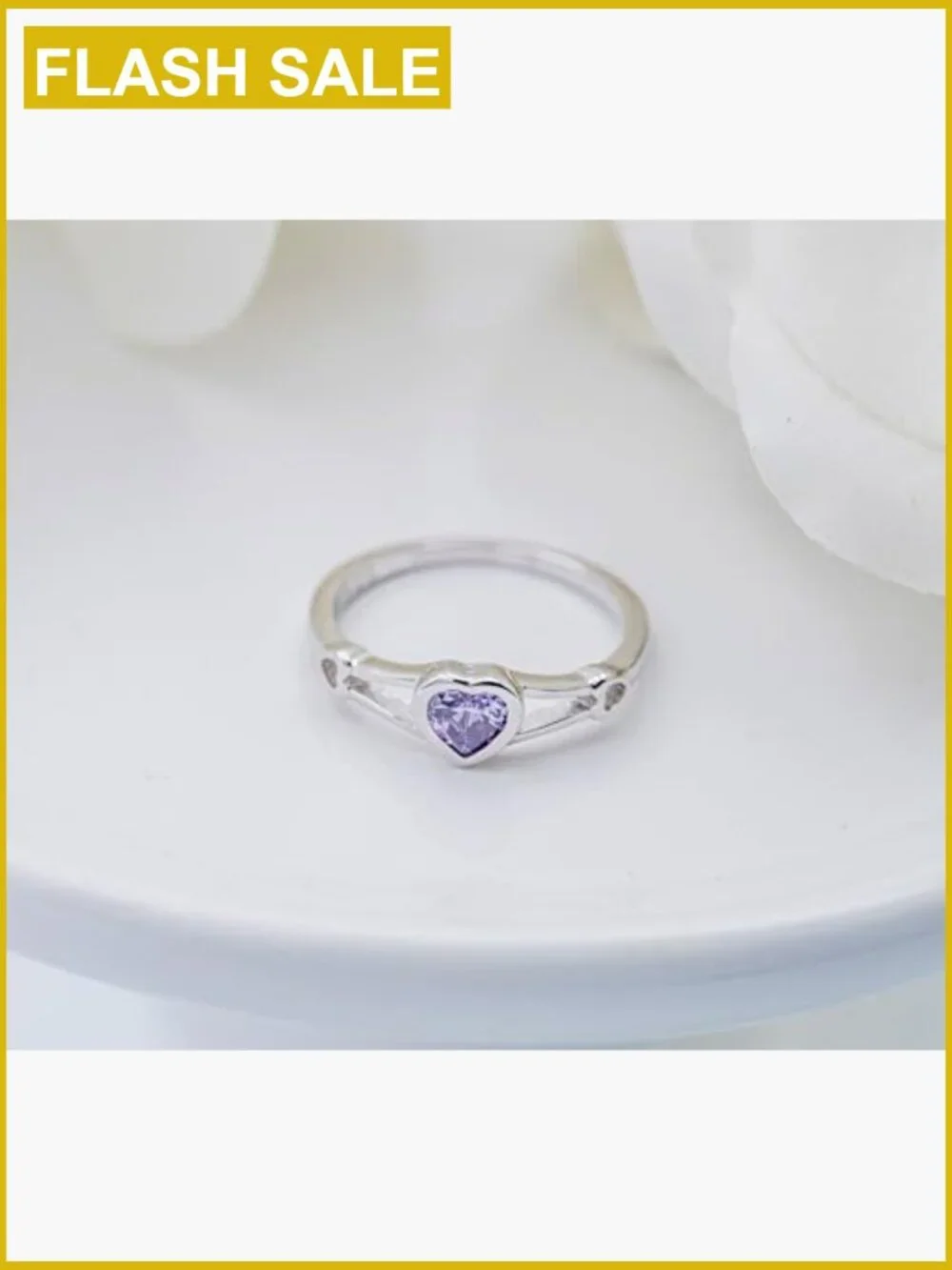 Sterling Silver Simulated CZ Heart Ring for Girls